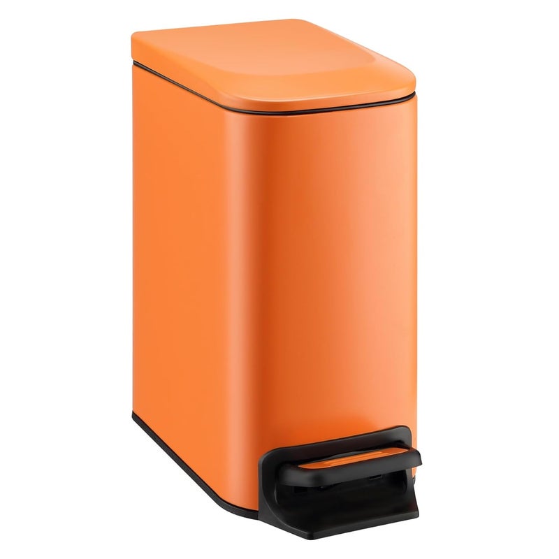 TIPGO Small Bathroom Trash Can with Lid Soft Close, 6 Liter / 1.6 Gallon Stainless Steel Garbage Can with Removable Inner Bucket, Step Pedal, Slim Trash Cans for Bedroom, Office, Kitchen (Orange) - Image 1